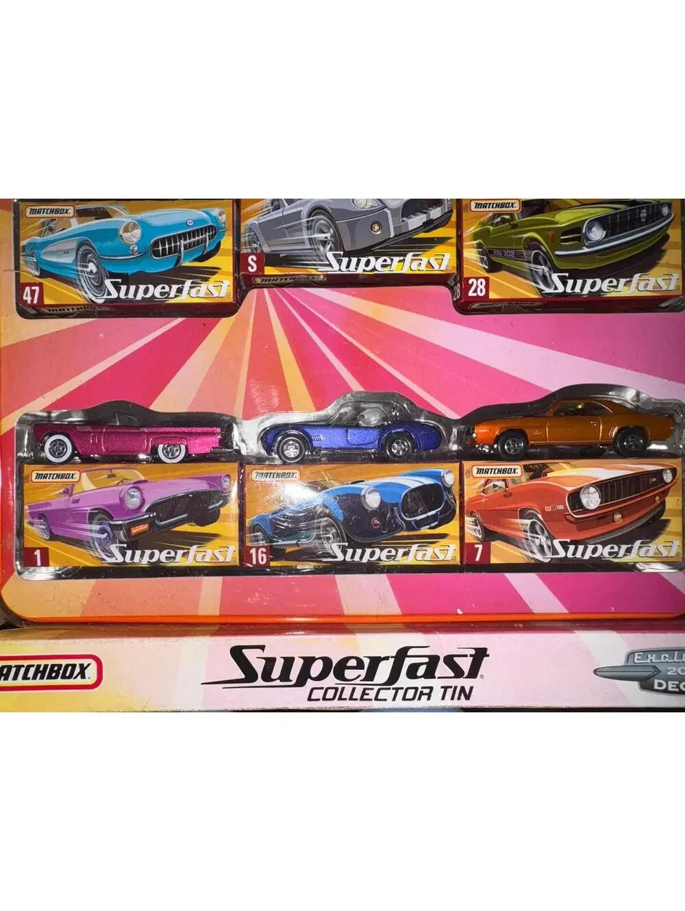 Matchbox 2005 Limited Edition SUPERFAST COLLECTOR TIN Camaro Mustang Cobra